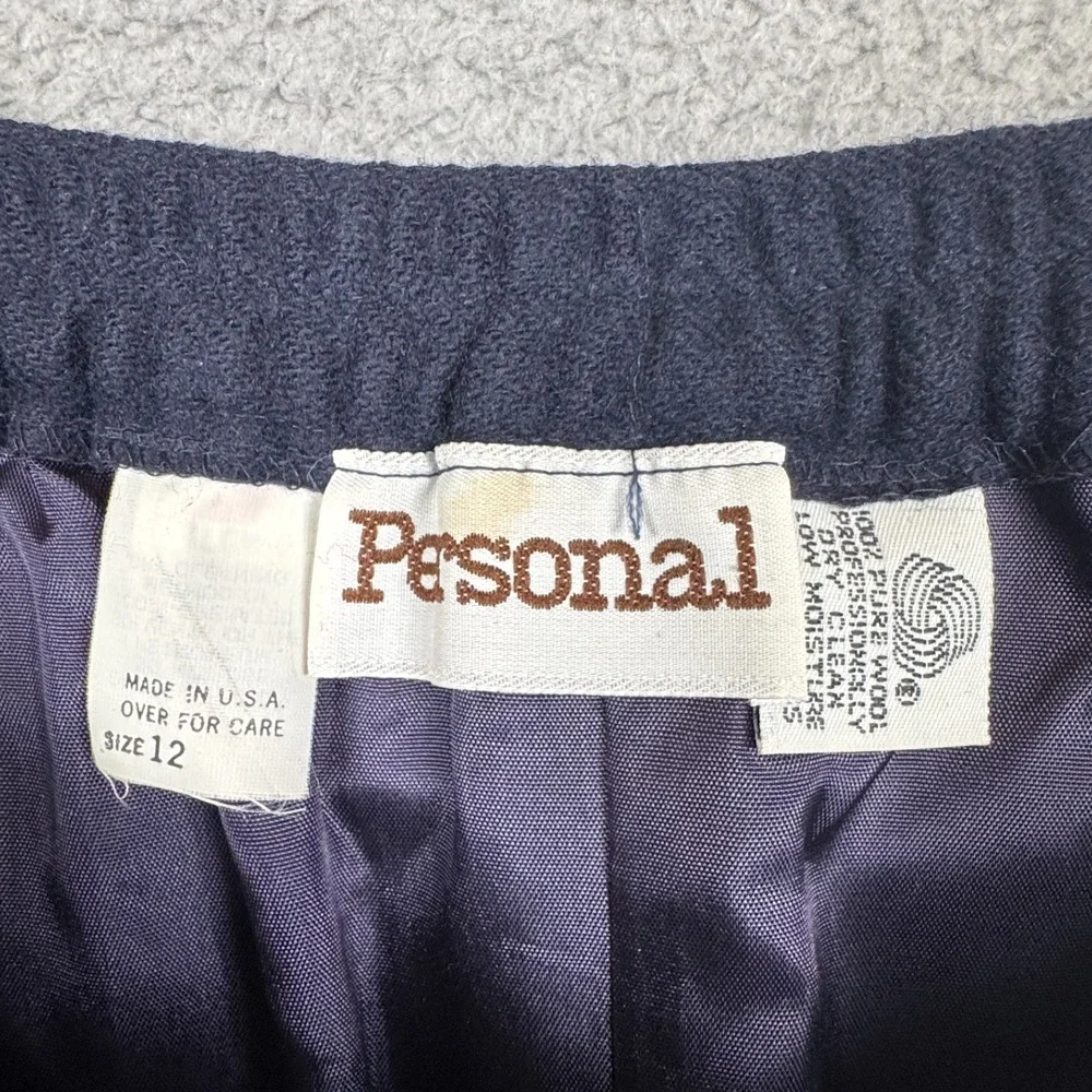 VTG Personal Skirt Womens 12 Blue Wool USA Made Minimalist Basic Capsule Classic - Picture 7 of 12